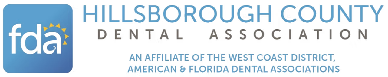 The image features a logo with text that reads  Hillsborough County Dental Association  and includes an acronym  FDA  at the bottom, indicating that it s likely related to a professional organization for dental professionals in Hillsborough County, Florida.
